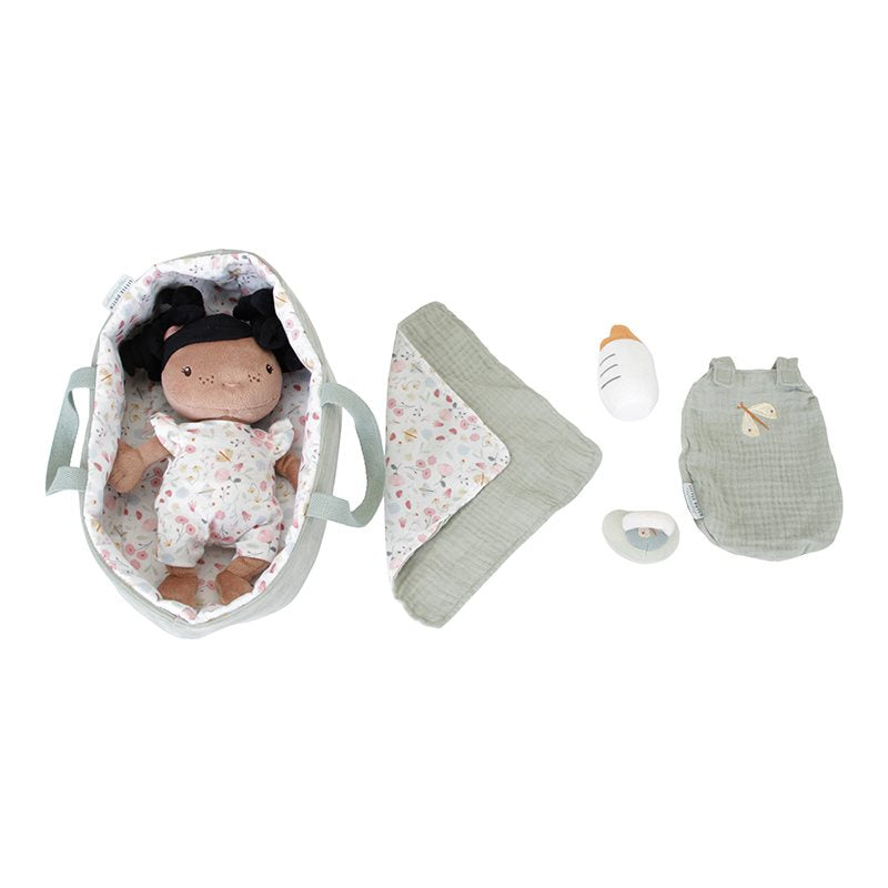 Bambola Neonata Evi in Stoffa Fiori e Farfalle con Accessori - Baby Doll Evi Flowers & Butterflies