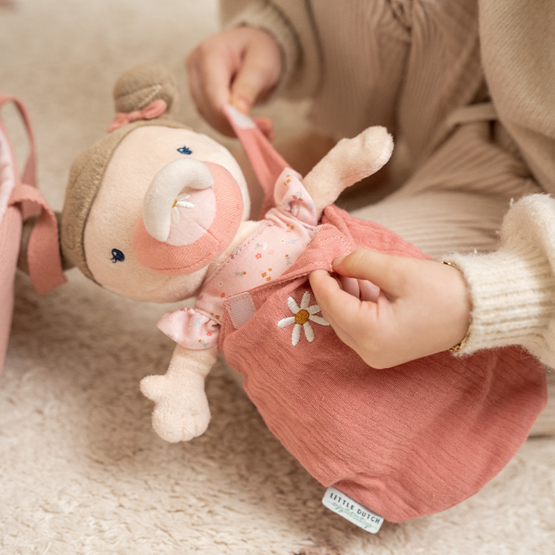 Bambola Neonata Rosa in Stoffa Fiori Rosa con Accessori - Baby Doll Rosa Little Pink Flowers