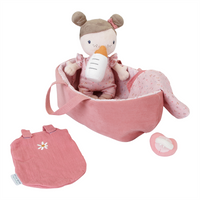 Bambola Neonata Rosa in Stoffa Fiori Rosa con Accessori - Baby Doll Rosa Little Pink Flowers