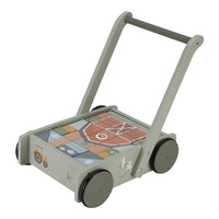 Carrellino Primi Passi con Costruzioni in Legno Little Farm - Block Trolley Little Farm