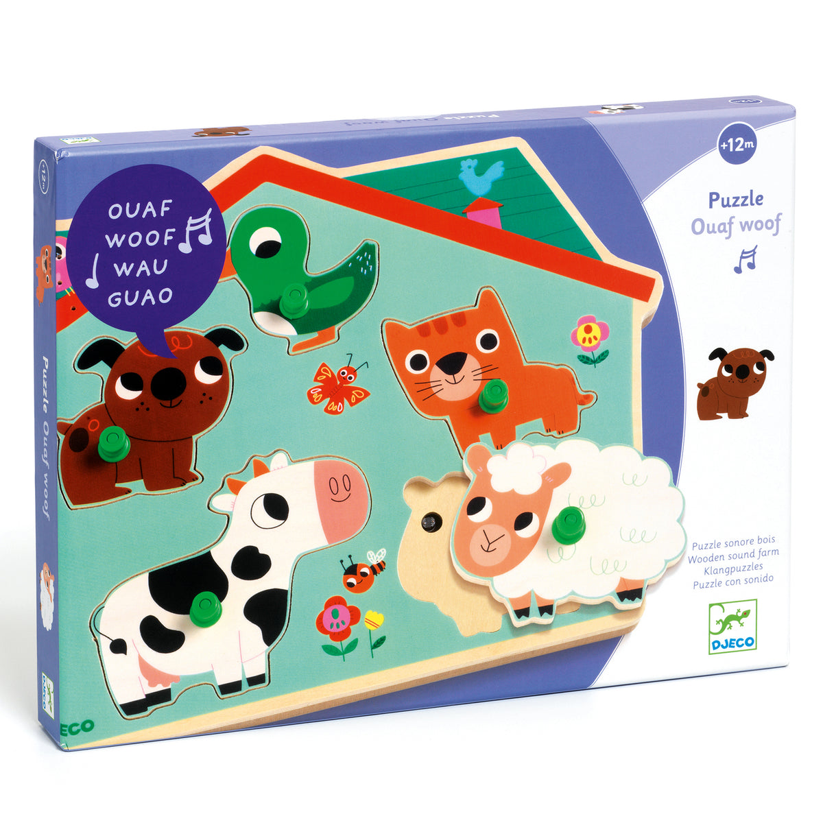 Puzzle Sonoro in Legno Sonoro Ouaf Woof con Animali della Fattoria