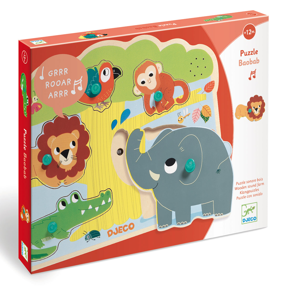 Puzzle Sonoro in Legno Baobab con animali della Savana